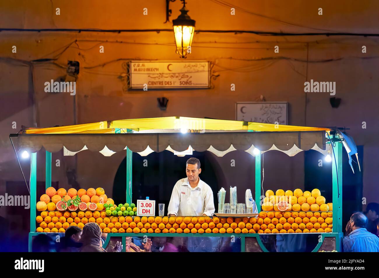 Morocco Marrakesh. Orange juice stall Stock Photo
