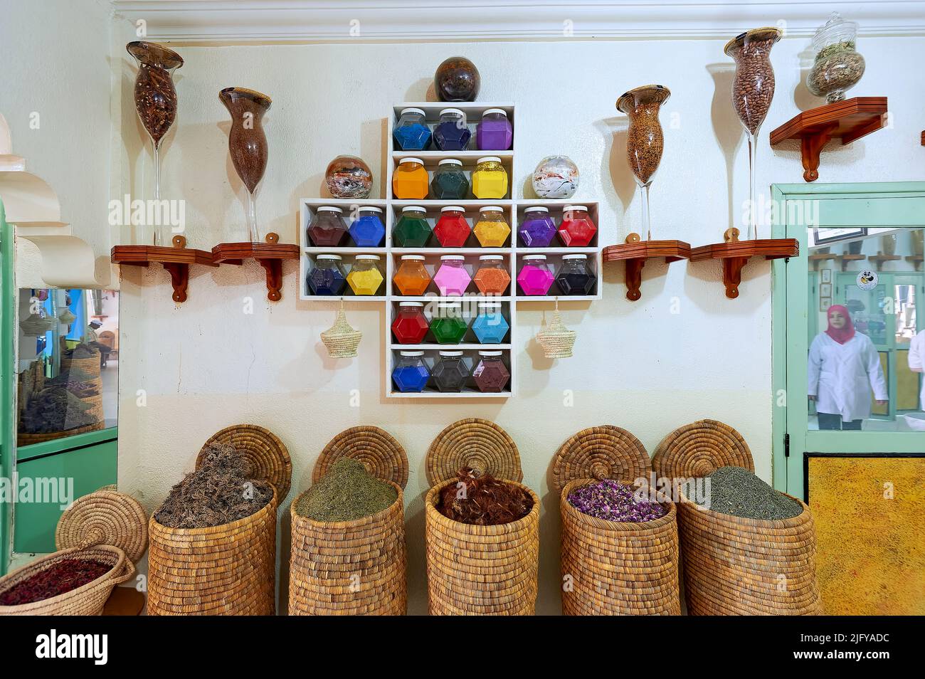 Morocco Marrakesh. Herbal medicine shop Stock Photo