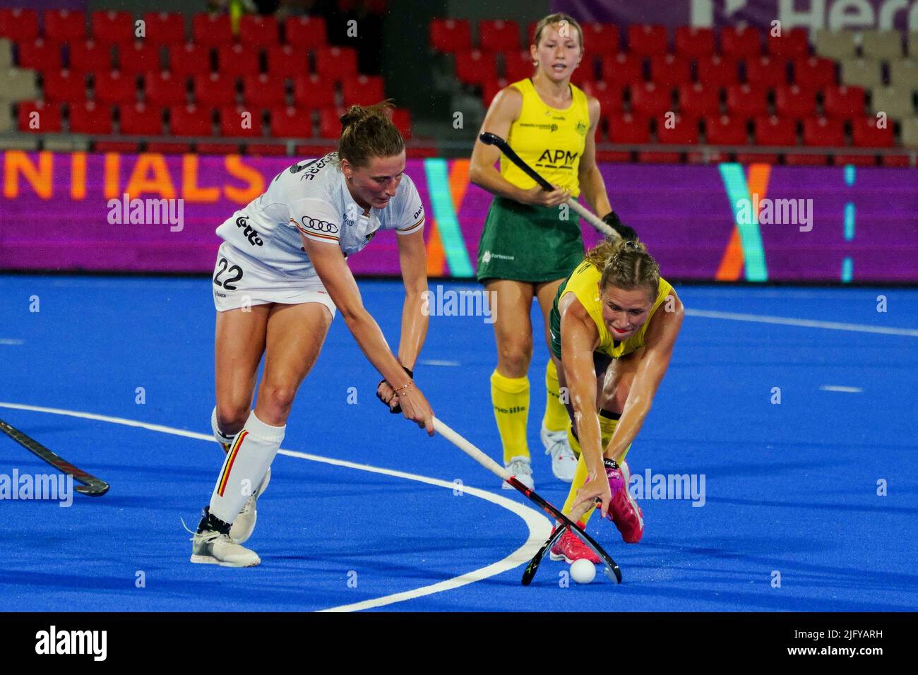 Terrassa, Spain, 05 July 2022, Belgium's Stephanie Vanden Borre pictured in action during a hockey match between Belgian Red Panthers and Australia, Tuesday 05 July 2022 in Terrassa, Spain, game 2/3 in pool D of the group stage of the 2022 Women's FIH world cup. BELGA PHOTO JOMA GARCIA Stock Photo