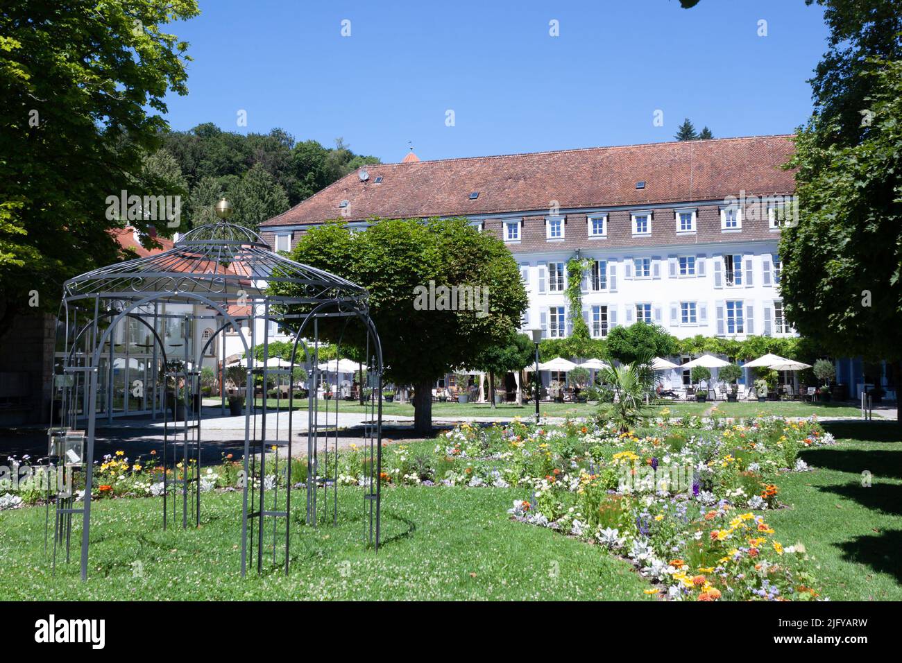 UEBERLINGEN, BODENSEEKREIS, BADEN-WUERTTEMBERG, GERMANY - JULY 2, 2022: Bad Hotel Ueberlingen, view from embankment Stock Photo