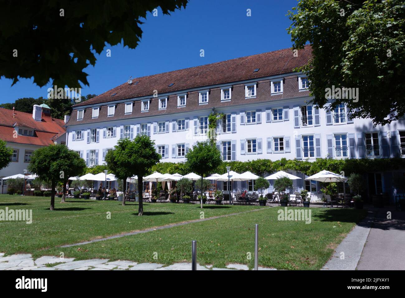 UEBERLINGEN, BODENSEEKREIS, BADEN-WUERTTEMBERG, GERMANY - JULY 2, 2022: Bad Hotel Ueberlingen, view from embankment Stock Photo