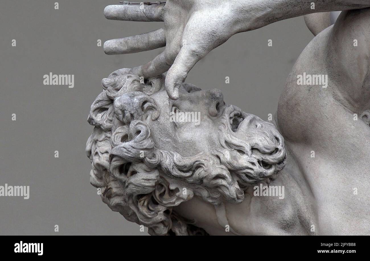 Detail of the marble statue of the "Ratto delle Sabine" in the Loggia dei Lanzi,Florence,Italy Stock Photo