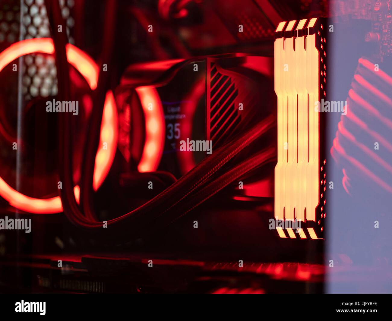 Gaming pc CPU temperature control in liquid cooling system Stock Photo
