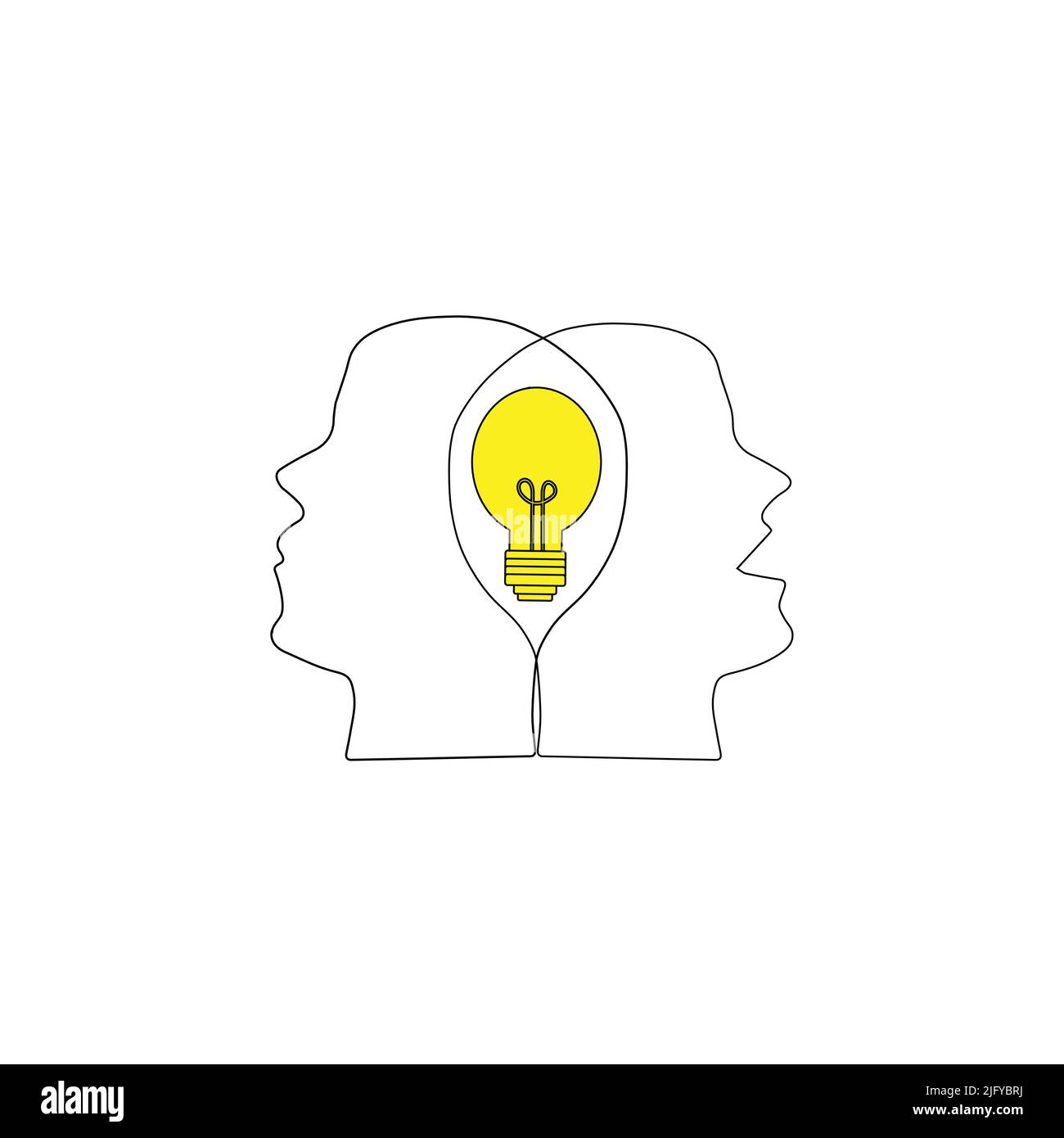 Intersected heads with light bulb in the middle Stock Vector