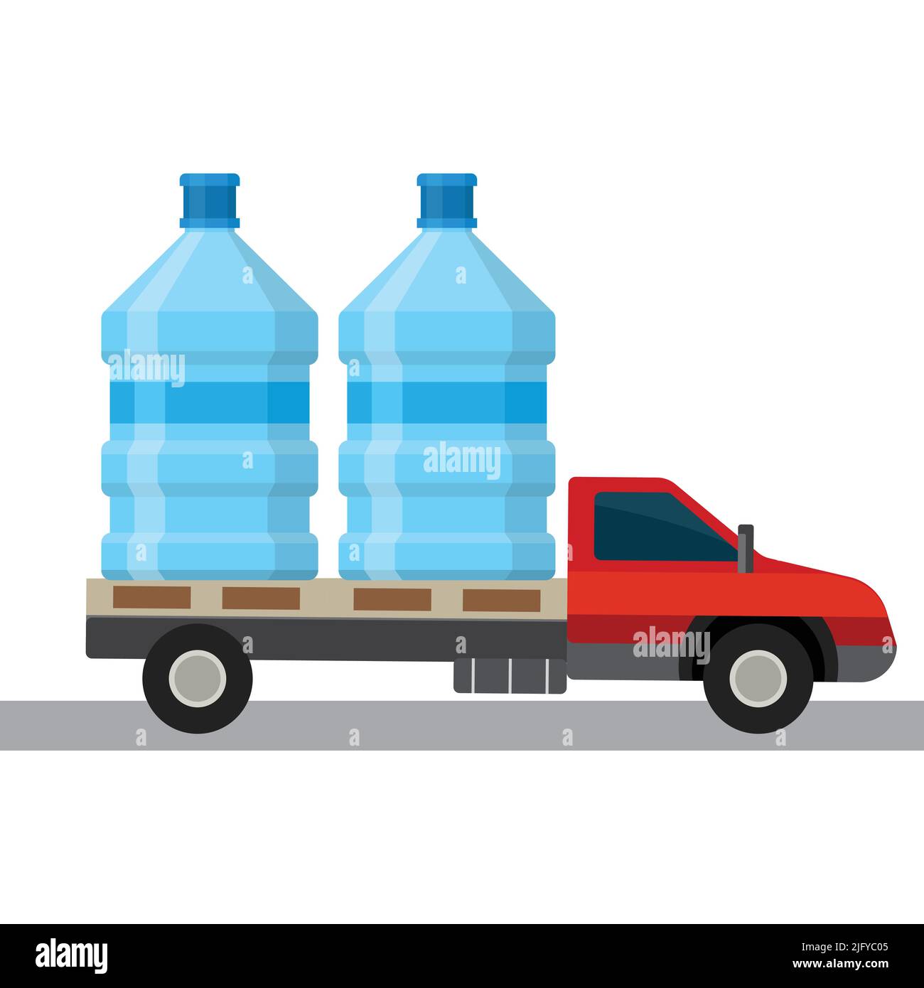 Truck with two gallons of water, water delivery concept Stock Vector