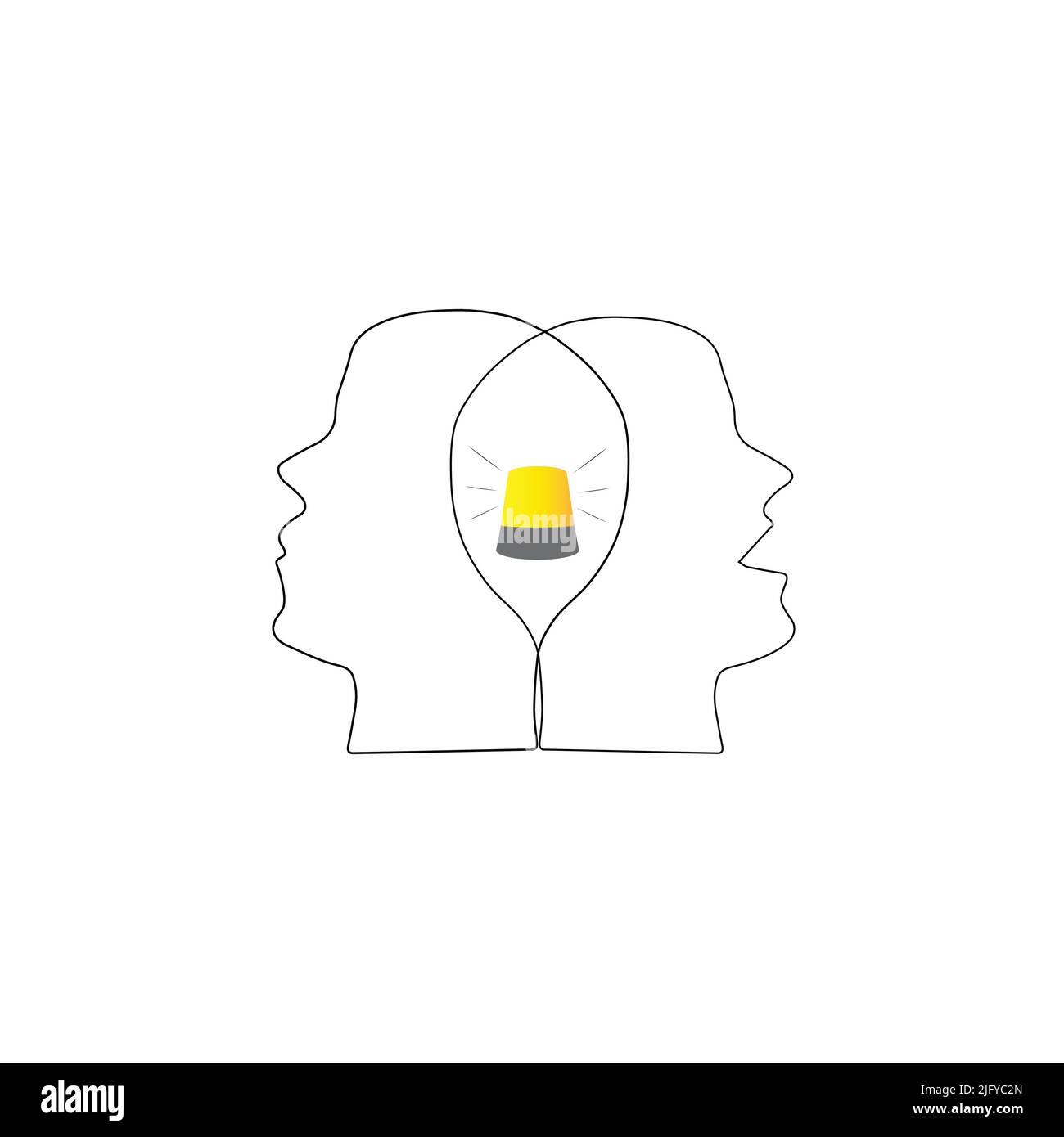 Intersected heads with flashlight in the middle Stock Vector