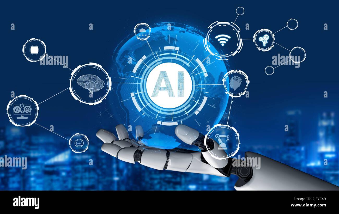 Futuristic robot artificial intelligence revolutionary AI technology development and machine