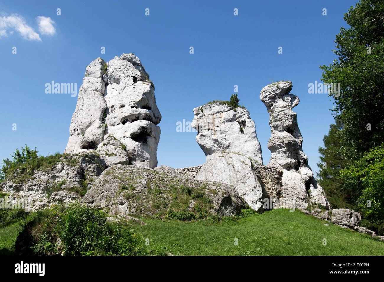 Bear, Sphinx and Lalka - rocks near the castle in Ogrodzieniec in Poland Stock Photo