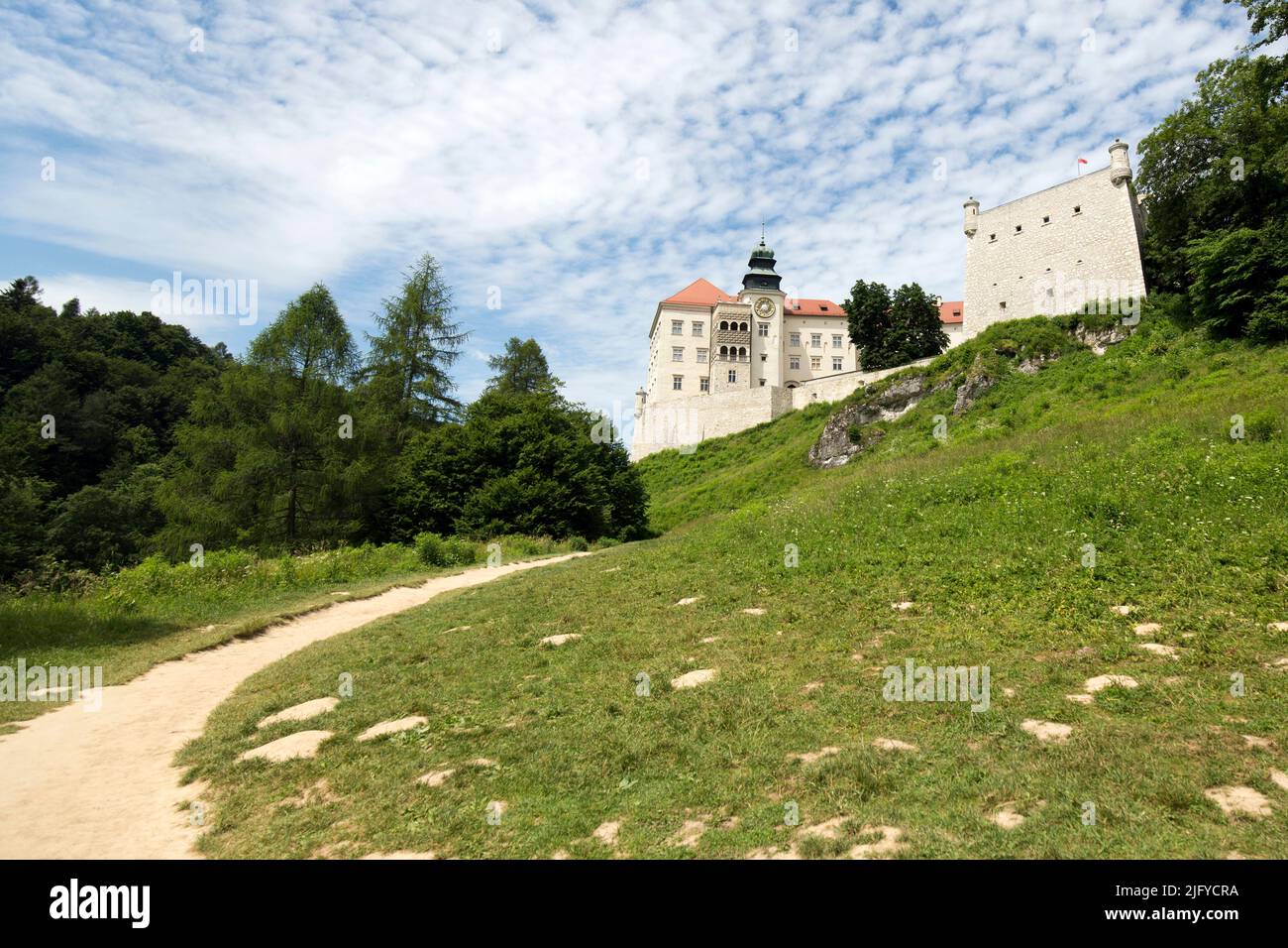 Pieskowa Skala Castle on the hill in Poland Stock Photo