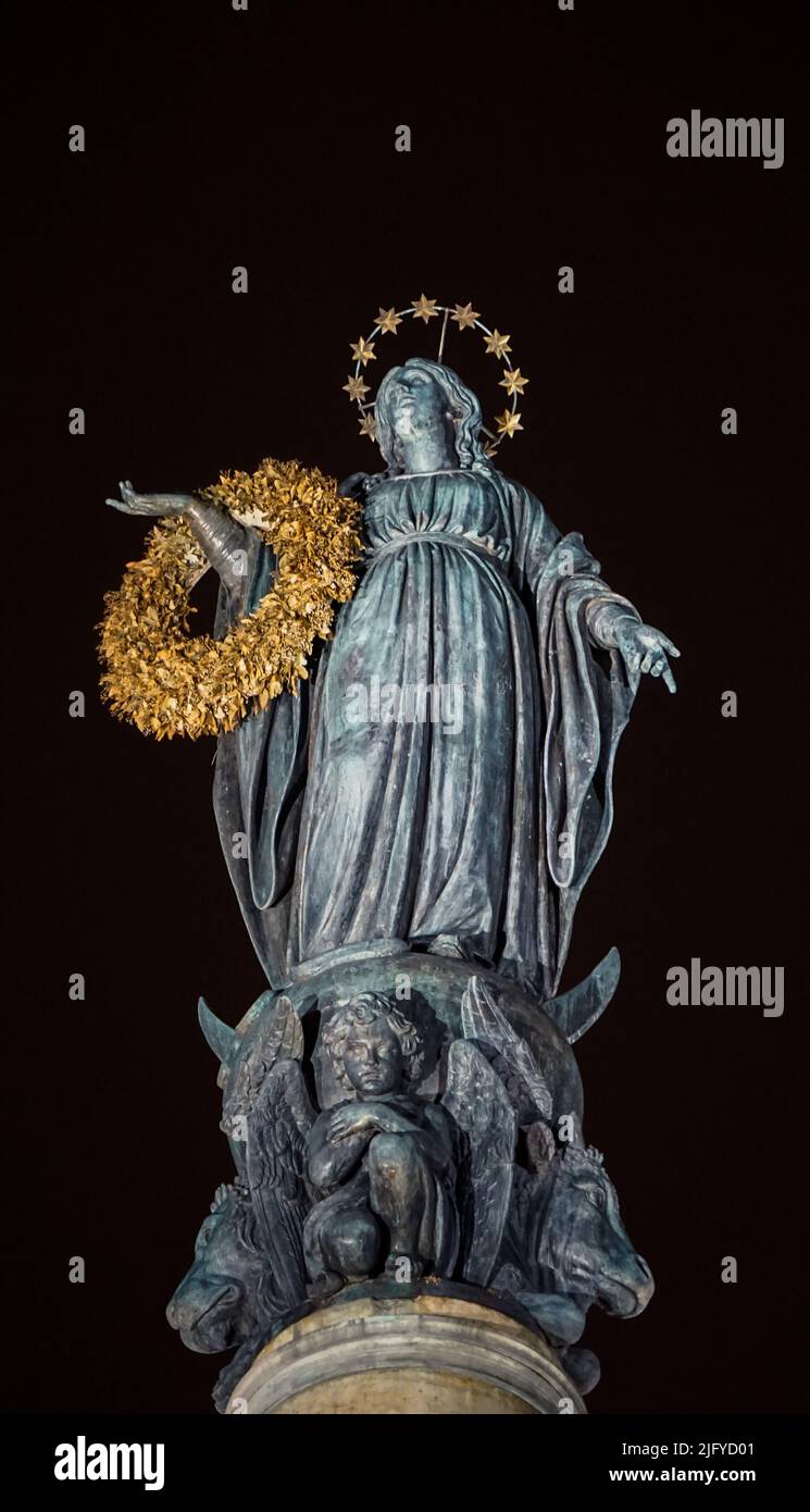 Rome, Italy, March 2022. The Column of the Immaculate Conception, the