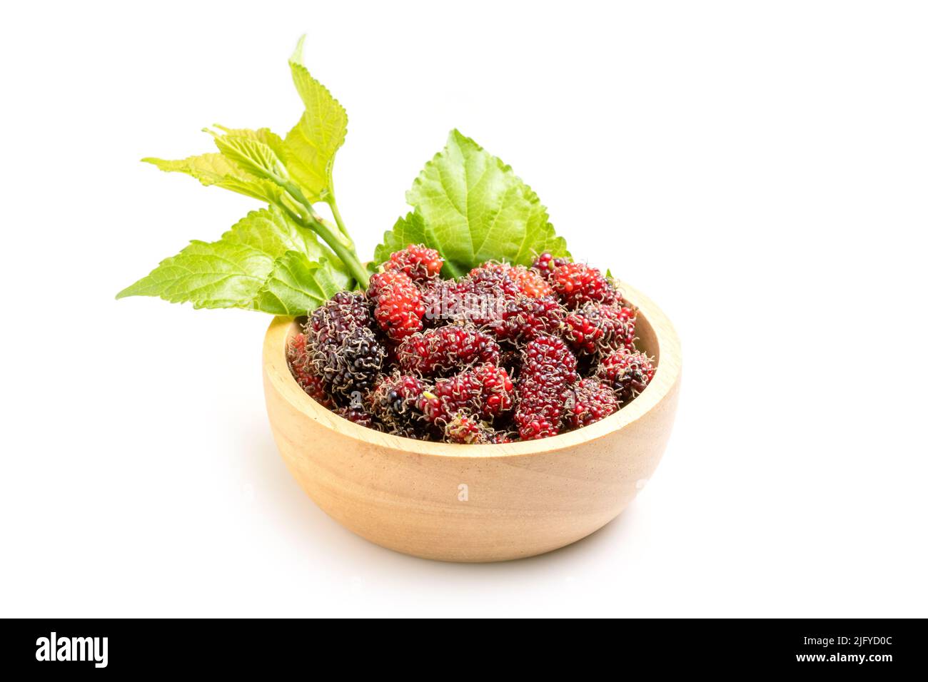 Close up fresh Mulberry with green leaf isolated on white background Stock Photo