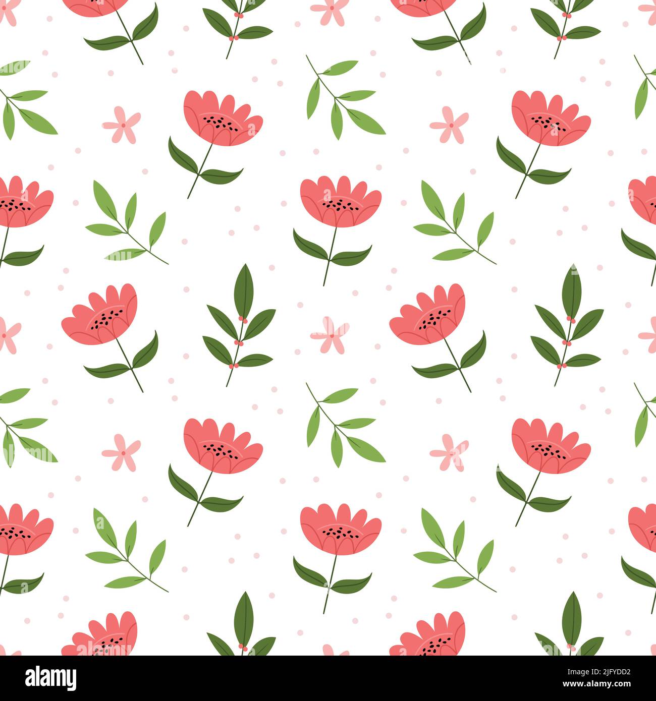 Seamless floral pattern with pink flowers and leaves.Colorful flat ...