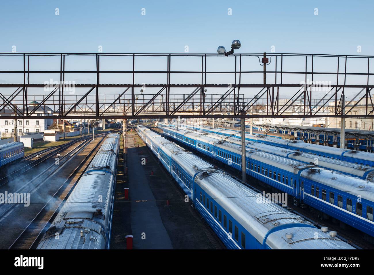 Cargo freight station with a many passenger trains Stock Photo Alamy