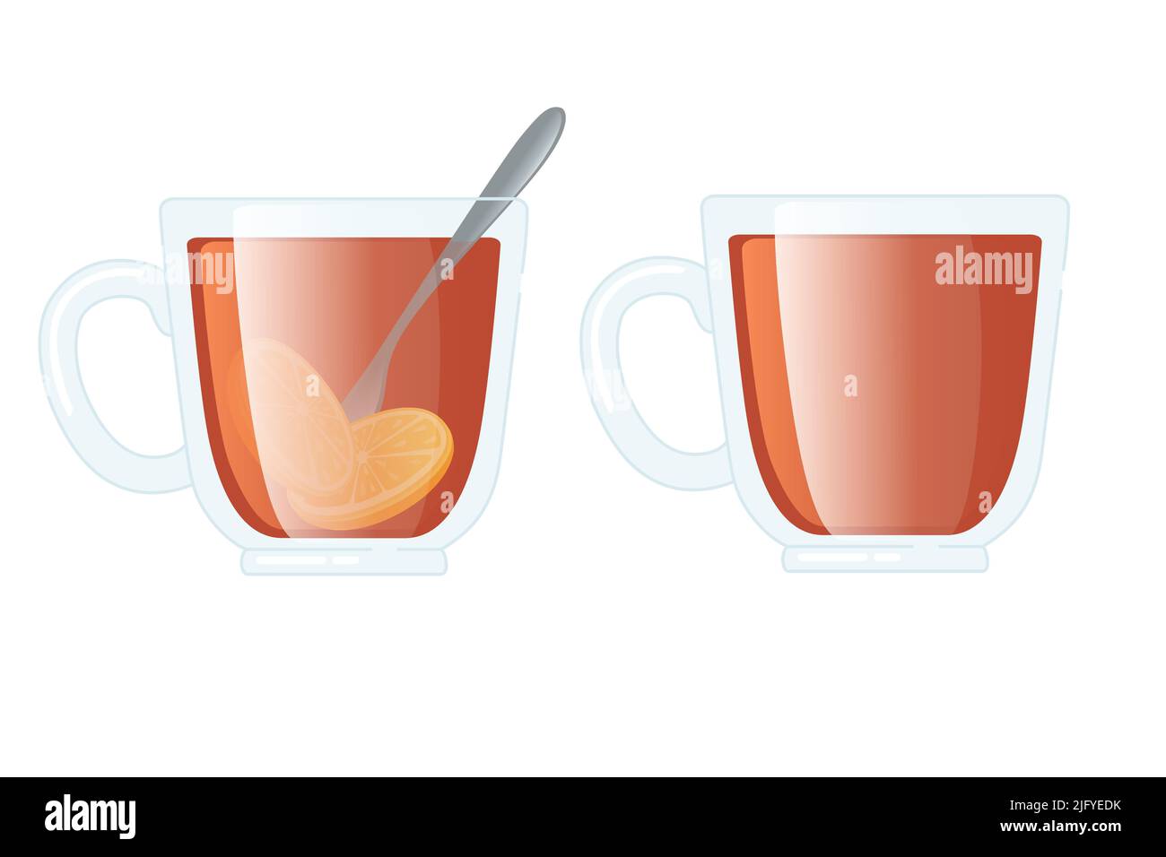 Hot tea with lemon in glass cup with spoon tea for home remedies treatment against cold disease vector illustration on white background Stock Vector