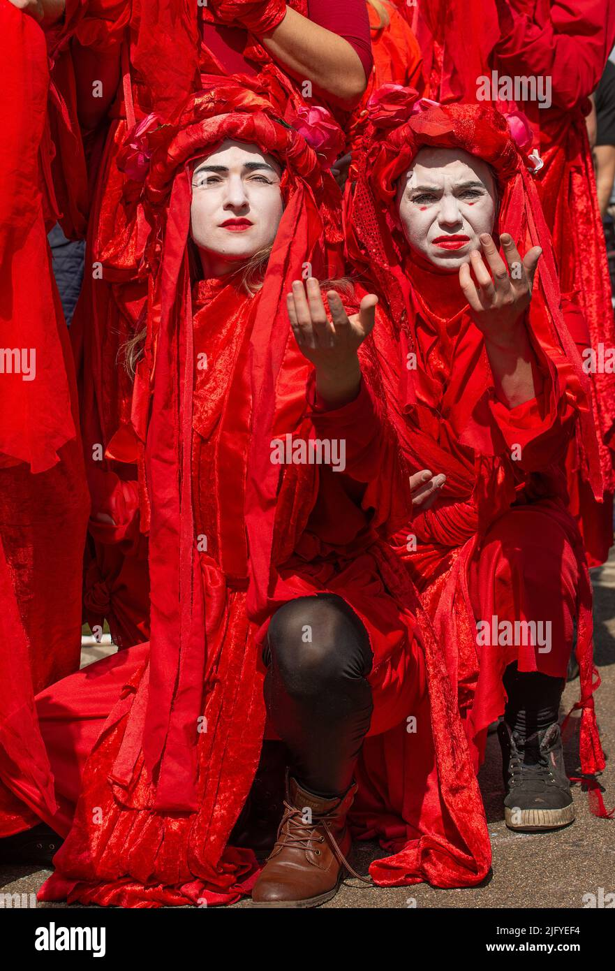 The Red Brigade at the Extinction Rebellion demonstration, at Oxford Circus, London, in protest of world climate breakdown and ecological collapse. Stock Photo