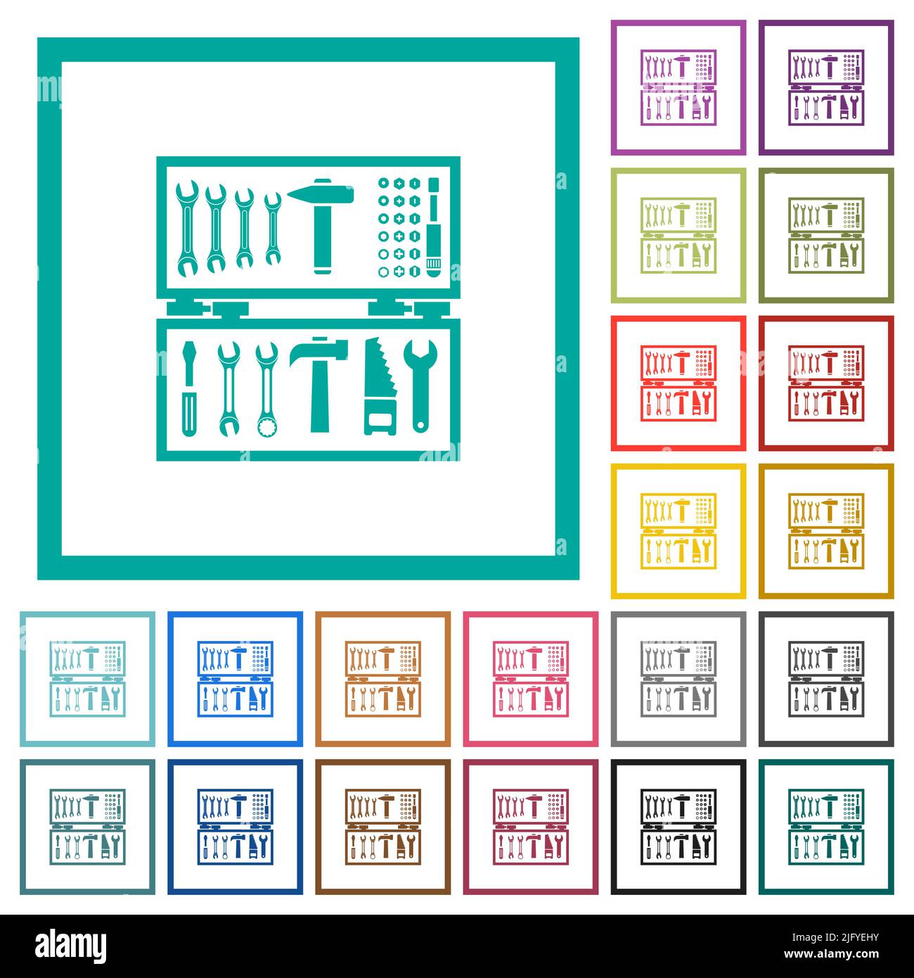 Open toolbox flat color icons with quadrant frames on white background ...