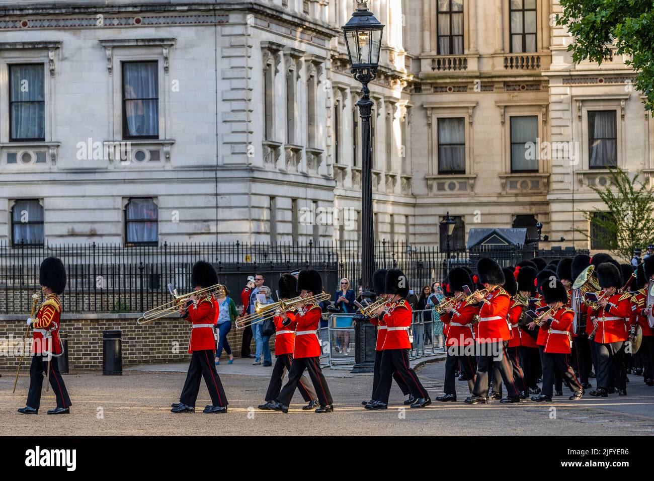 London, UK. 05th July, 2022. The massed bands arrive marching past 10