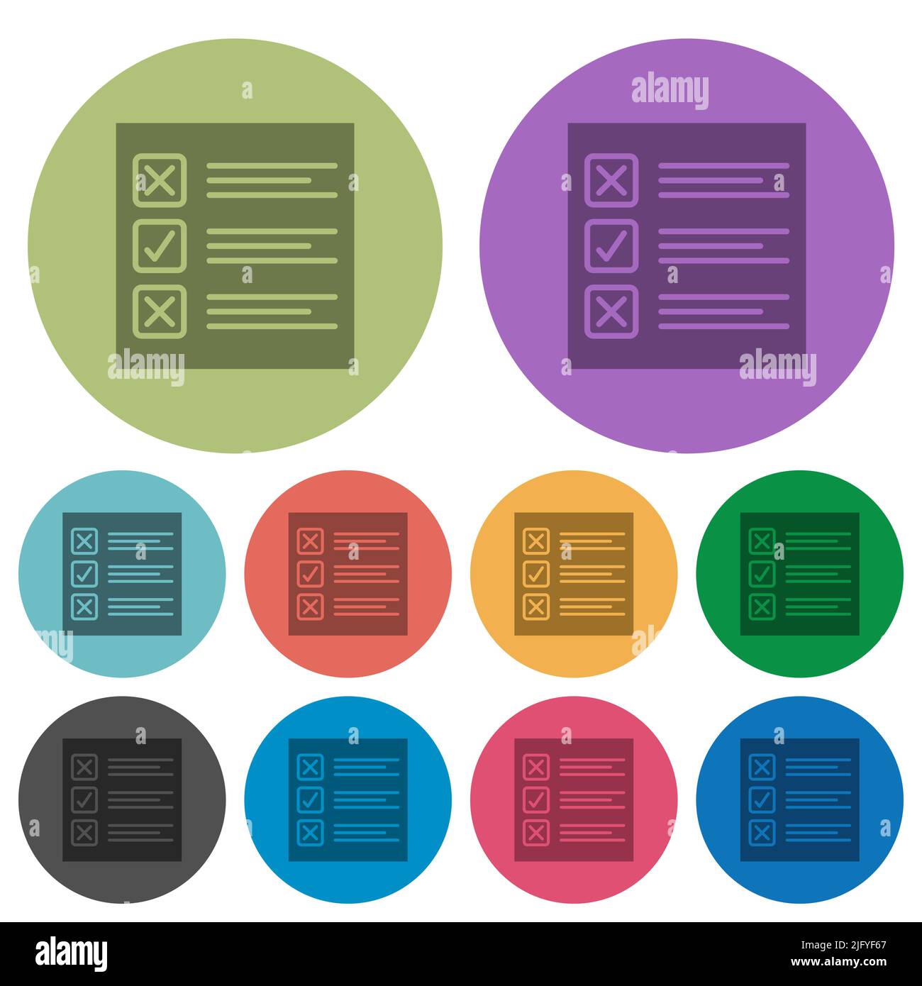 Questionnaire paper solid darker flat icons on color round background Stock Vector