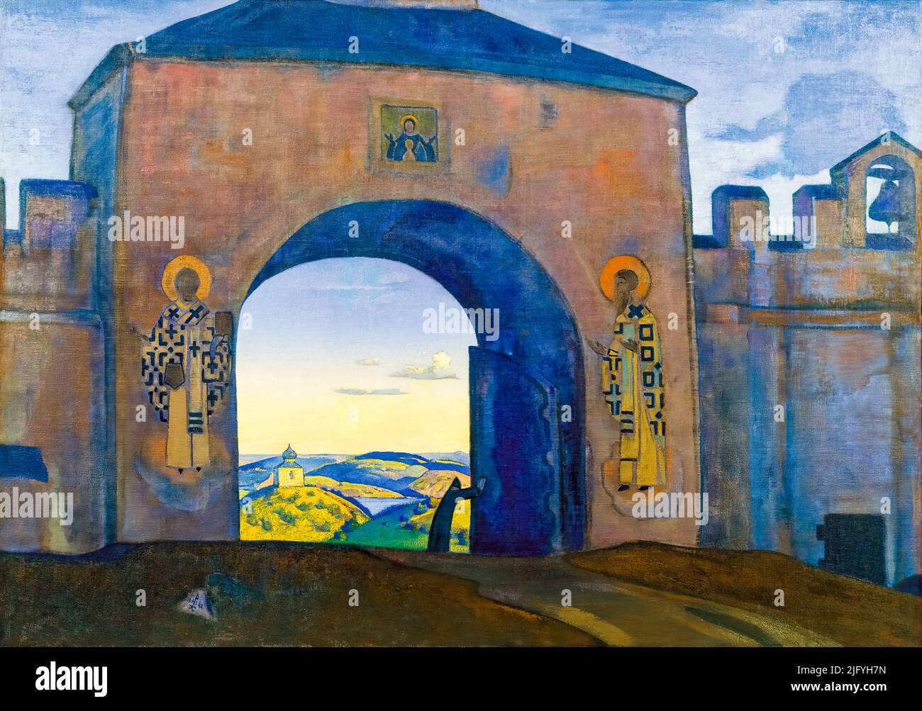 Nicholas Roerich, And We Are Opening the Gates, painting in tempera on canvas, 1922 Stock Photo