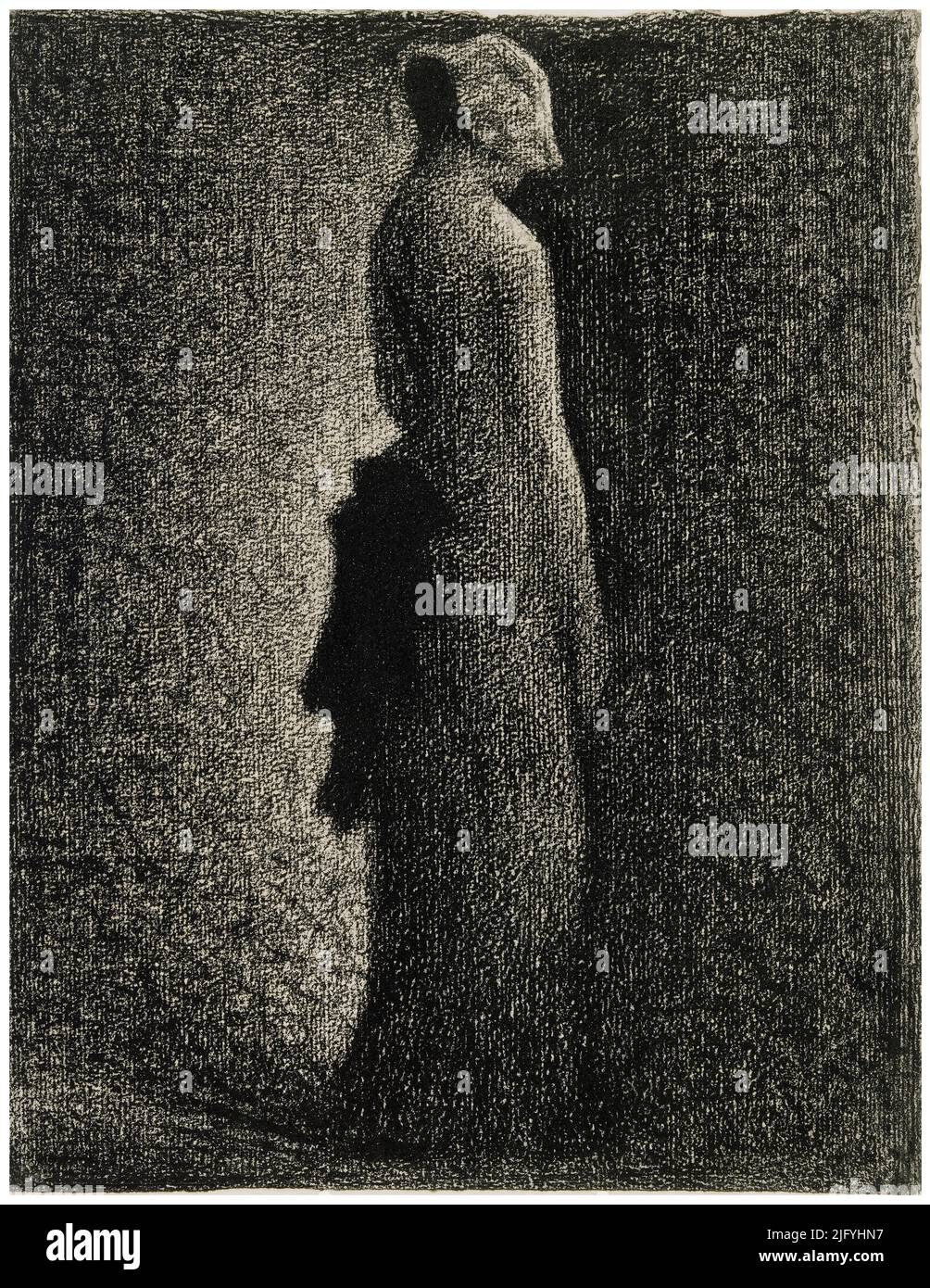 Georges Seurat, The Black Bow, drawing in conte crayon, circa 1882 Stock Photo