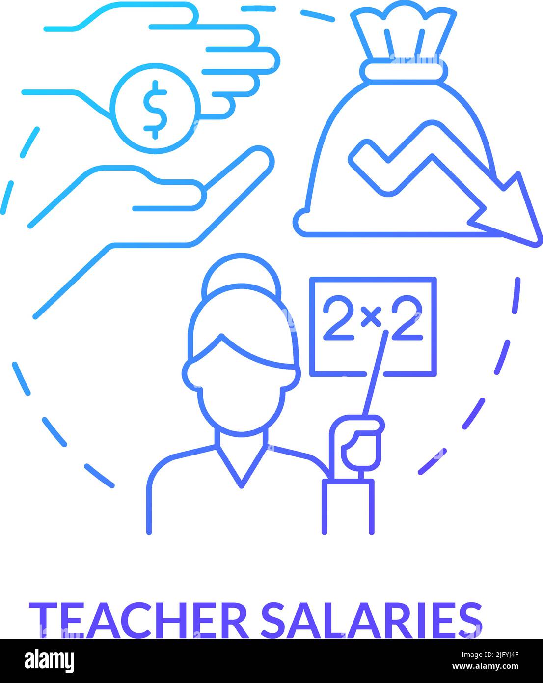 Teacher salaries blue gradient concept icon Stock Vector