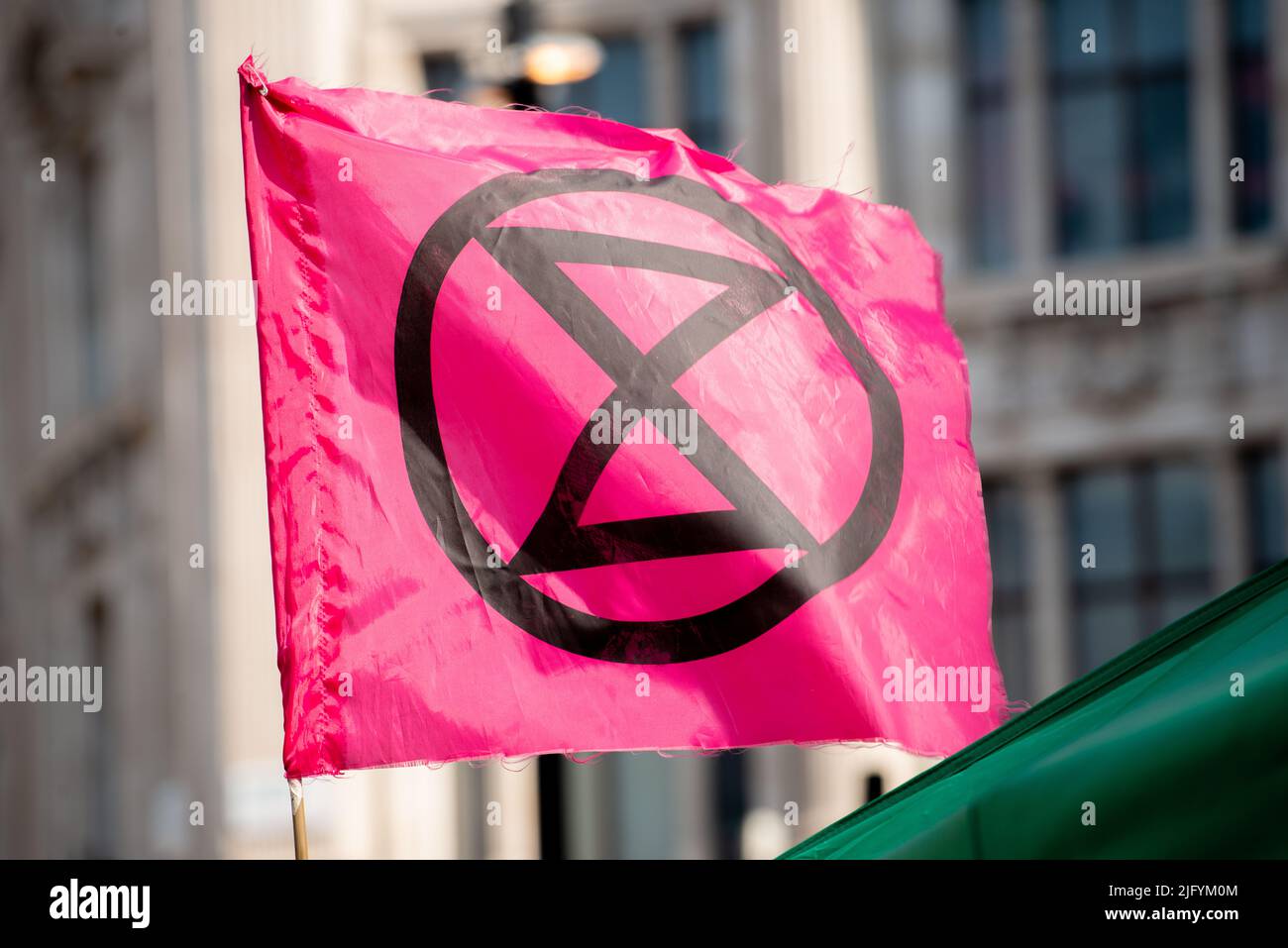 Climate change protest signs at the Extinction Rebellion demonstration, London, in protest of world climate breakdown and ecological collapse. Stock Photo