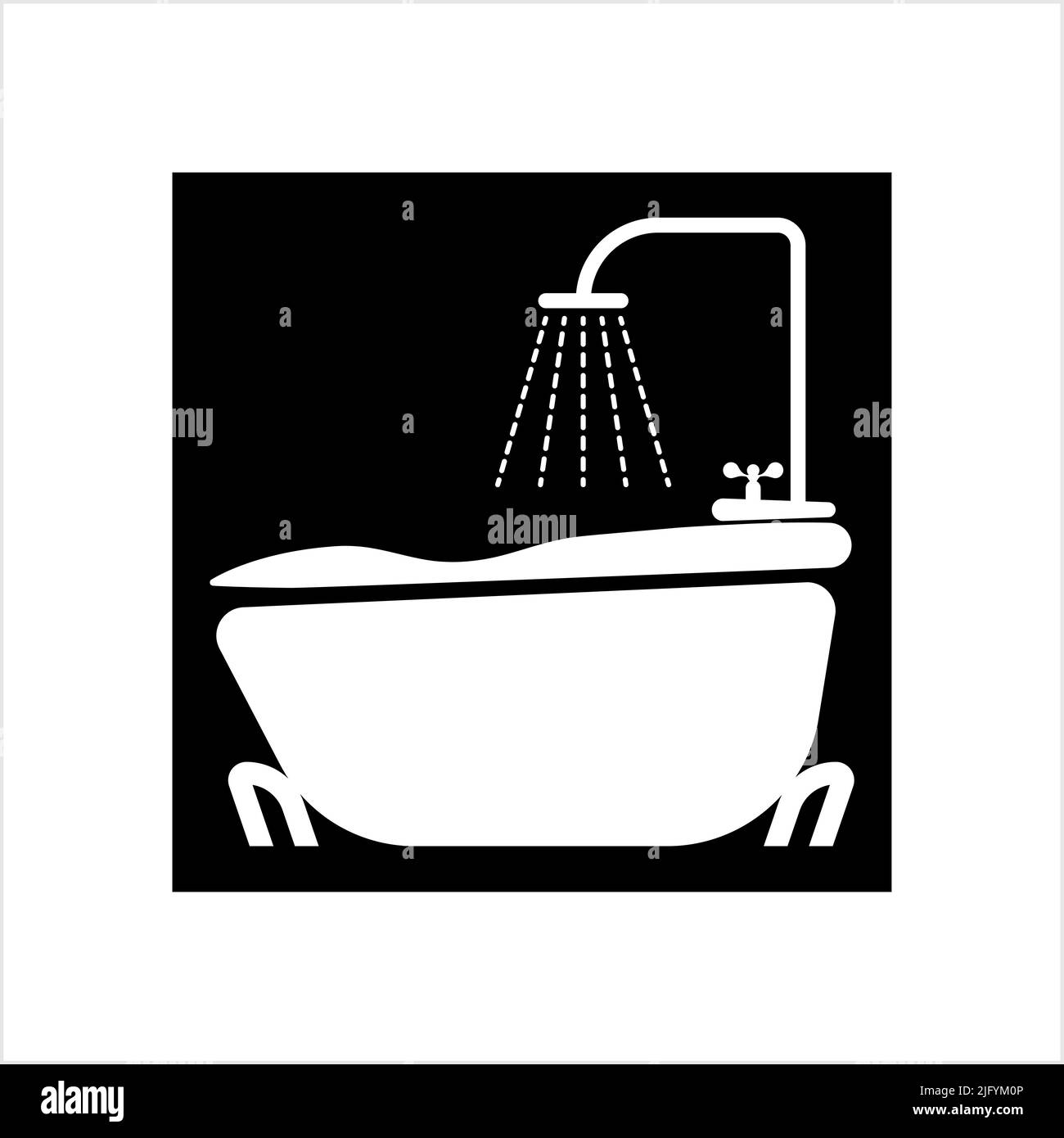 Bathtub And Shower Icon, Bath Tub And Shower Vector Art Illustration