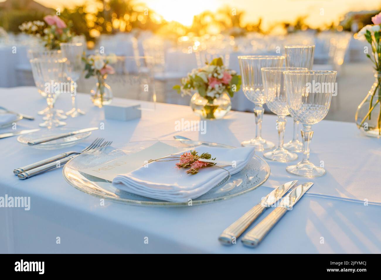 Served banquet table on street Stock Photo