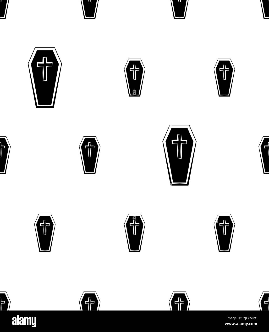 Coffin Icon Seamless Pattern, Coffin Seamless Pattern Vector Art