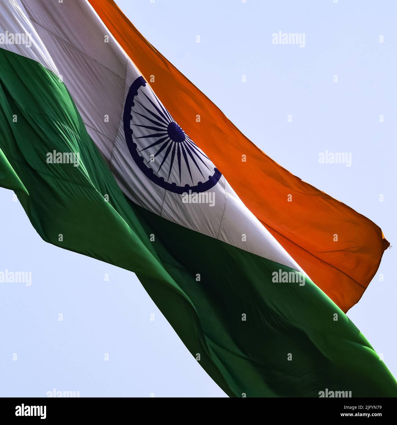 India flag flying high at Connaught Place with pride in blue sky, India ...