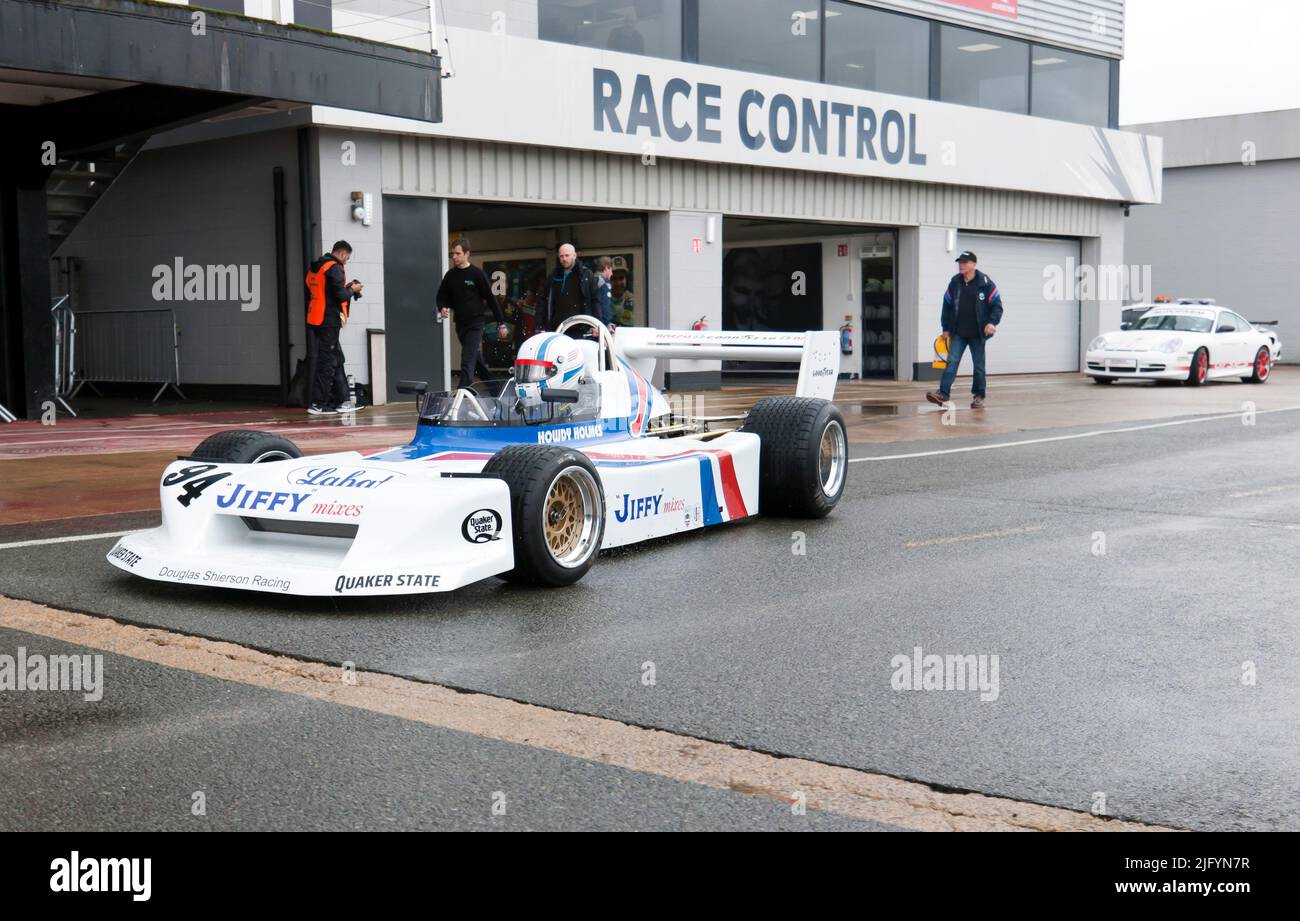 Martin Wood, in his White,1978, March 78B, during the qualifying session of the HSCC Historic Formula 2 Series Race at the 2021 Silverstone Classic Stock Photo