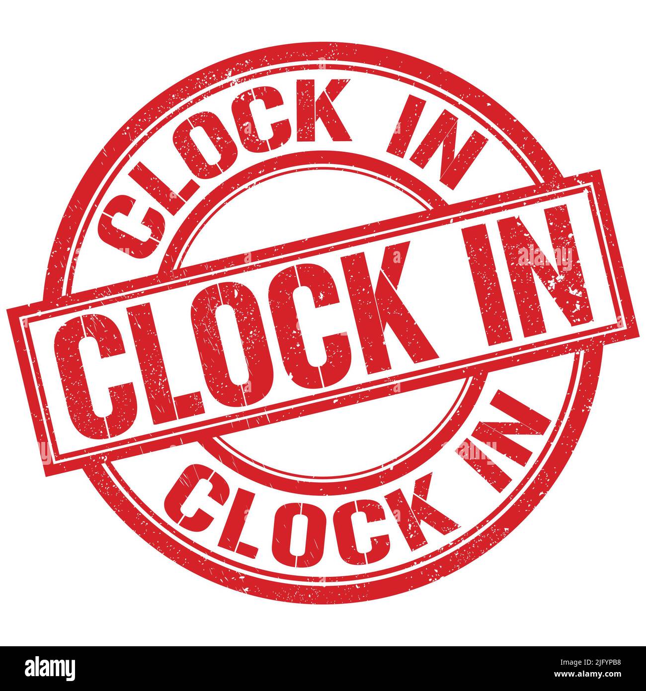 CLOCK IN text written word on red round stamp sign Stock Photo - Alamy