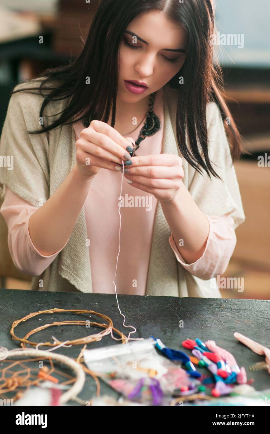 New dream catcher creation in art studio Stock Photo - Alamy