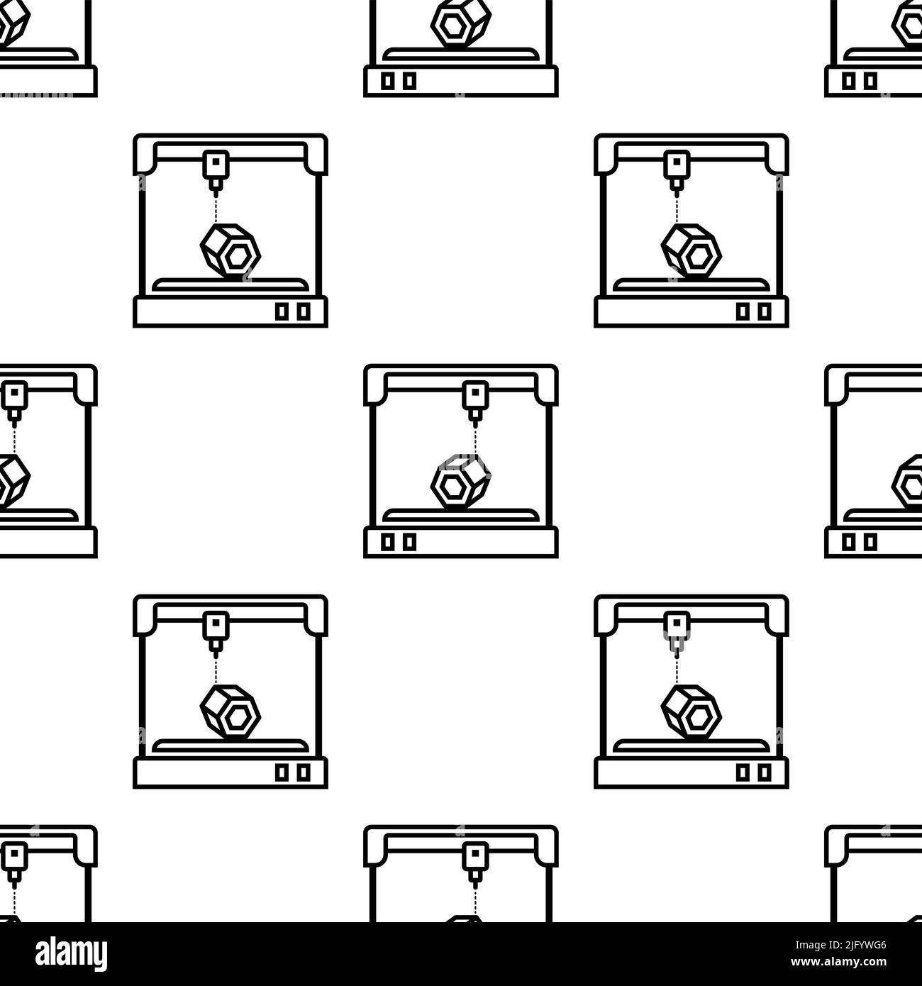3d Printer Icon Seamless Pattern, 3 Printing Icon Vector Art Illustration Stock Vector