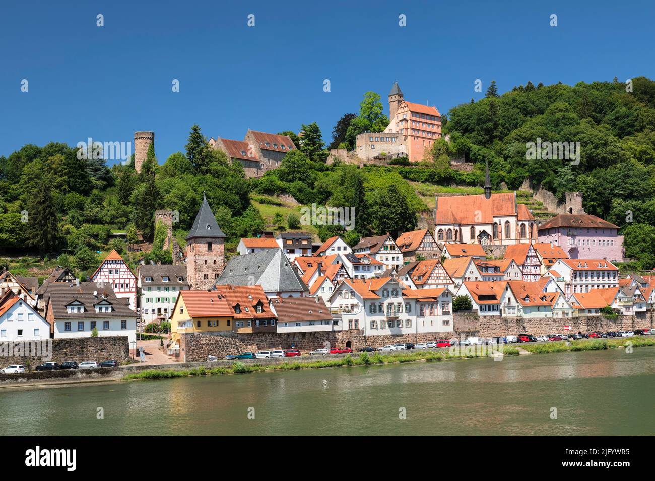 Burg Hirschhorn Castle, Hirschhorn am Neckar, Burgenstravue, Odenwald, Neckartal Valley, Hesse, Germany, Europe Stock Photo