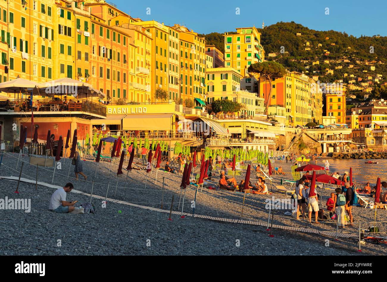 Beach of Camogli, Rivera di Levante, Genova District, Liguria, Italy, Europe Stock Photo