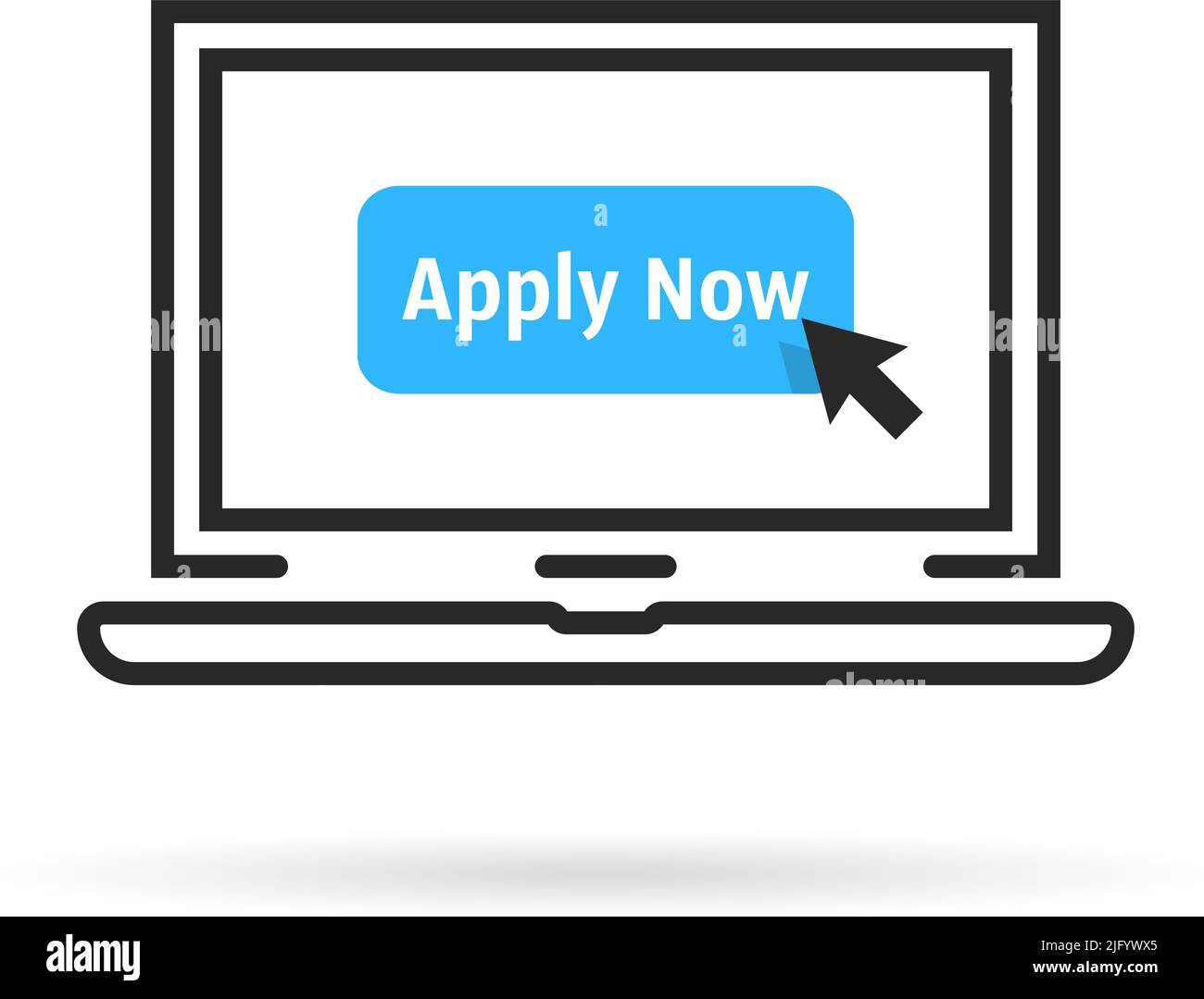 blue apply now button in linear laptop Stock Vector
