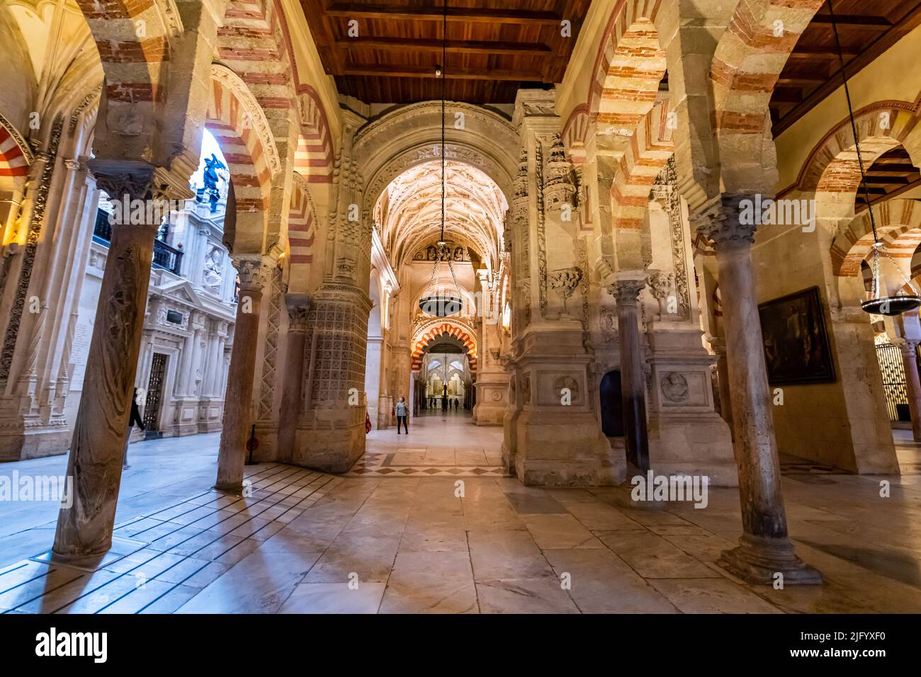 Columns and double-tiered arches, Great Mosque (Mezquita) and Cathedral of Cordoba, UNESCO World Heritage Site, Cordoba, Andalusia, Spain, Europe Stock Photo