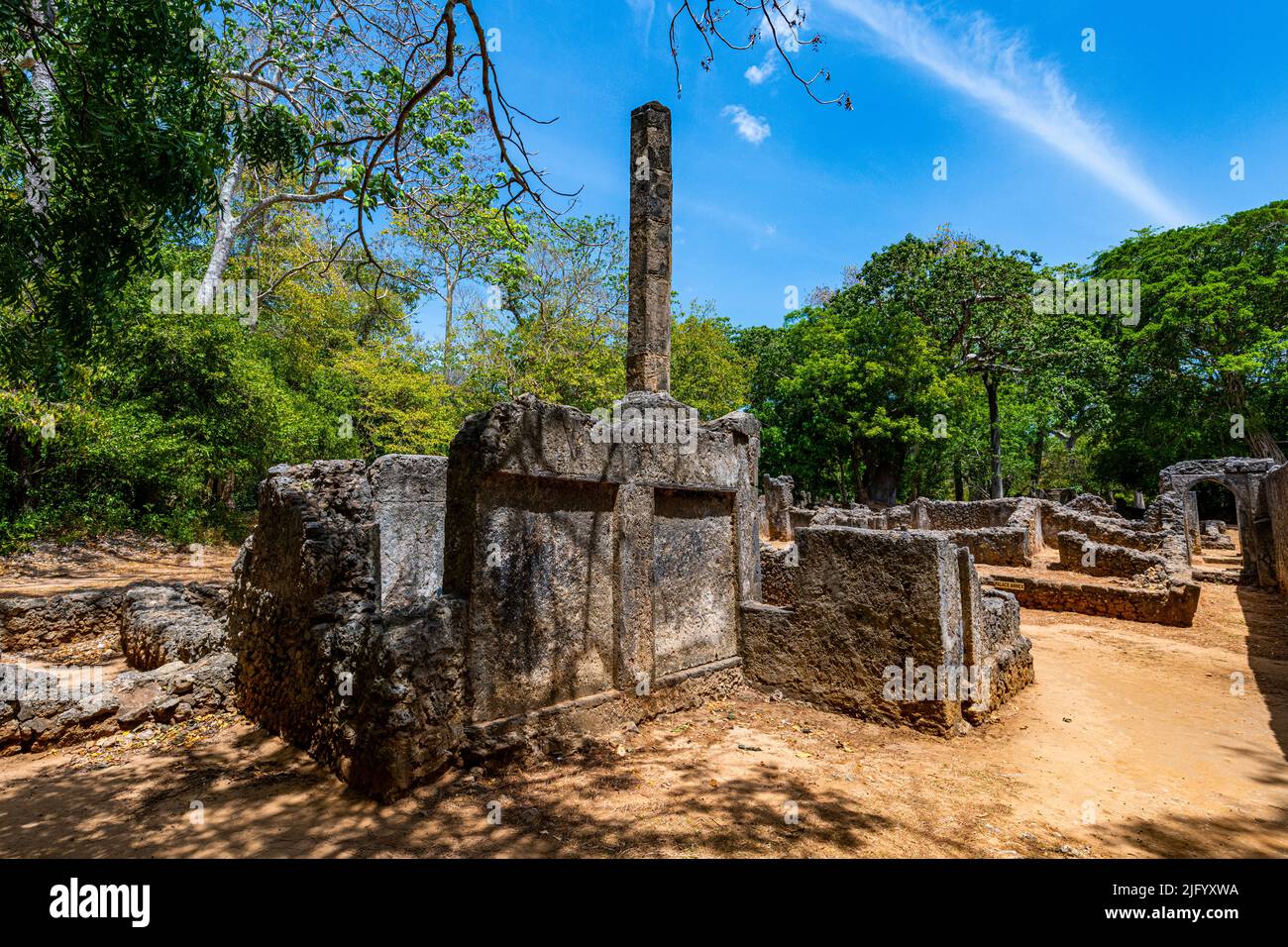 Ruins of medieval Swahili coastal settlements of Gedi, Kilifi, Kenya, East Africa, Africa Stock Photo