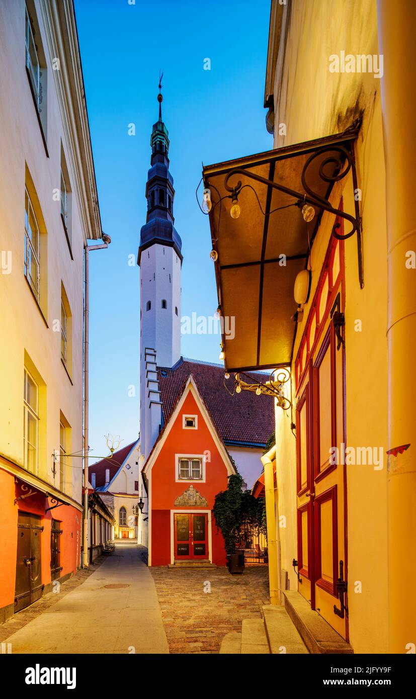View towards the Holy Spirit Church Spire, Tallinn, Estonia, Europe Stock Photo
