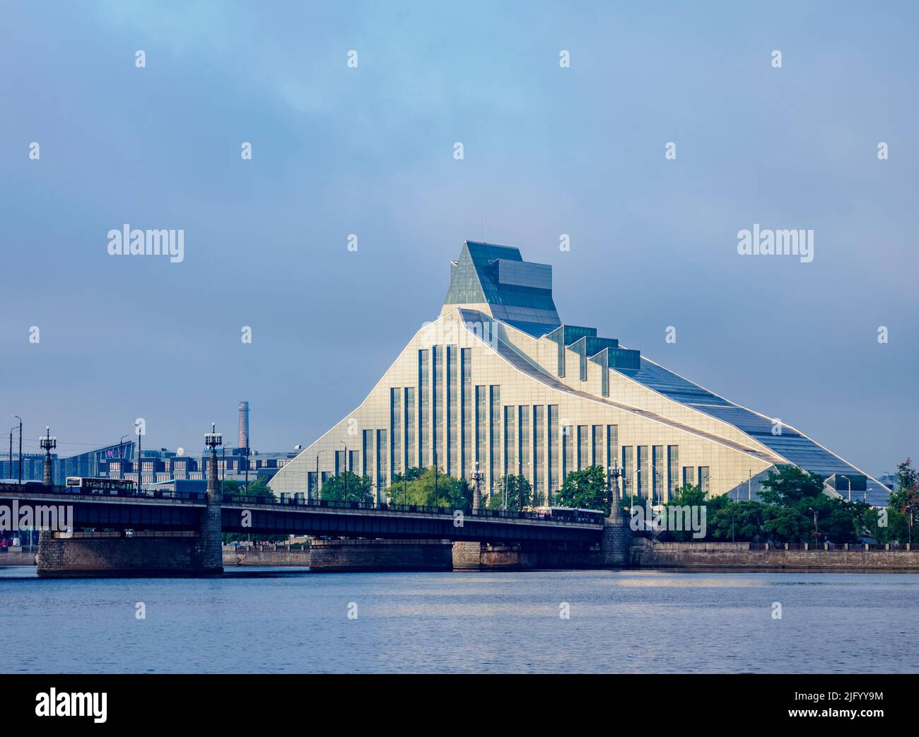 View over Daugava River towards National Library of Latvia, Riga, Latvia, Europe Stock Photo