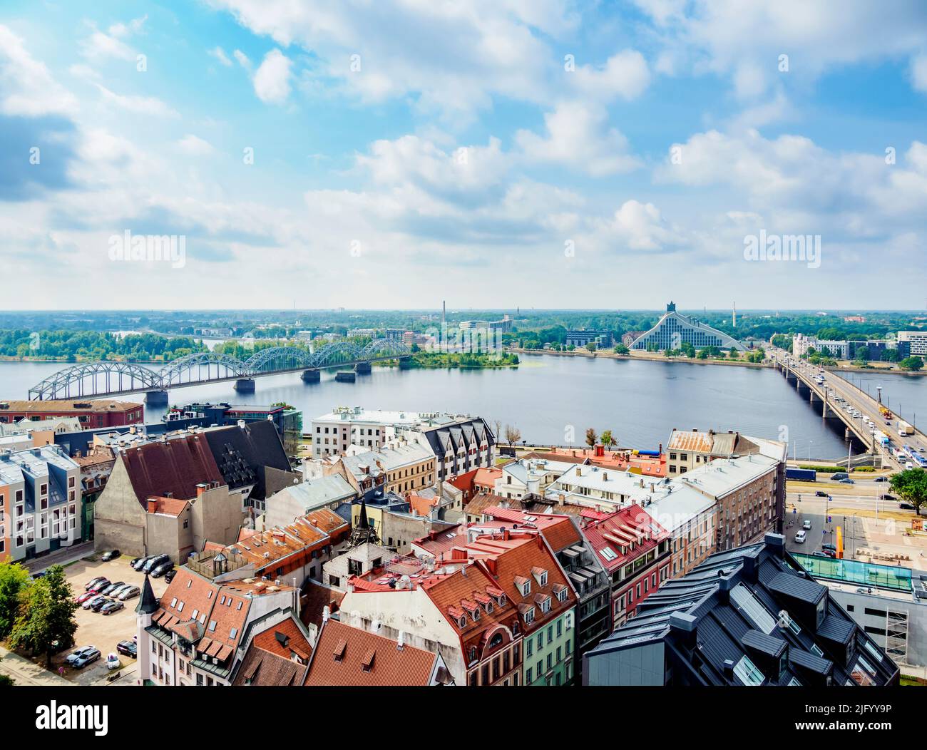 Old Town and Daugava River, elevated view, Riga, Latvia, Europe Stock Photo