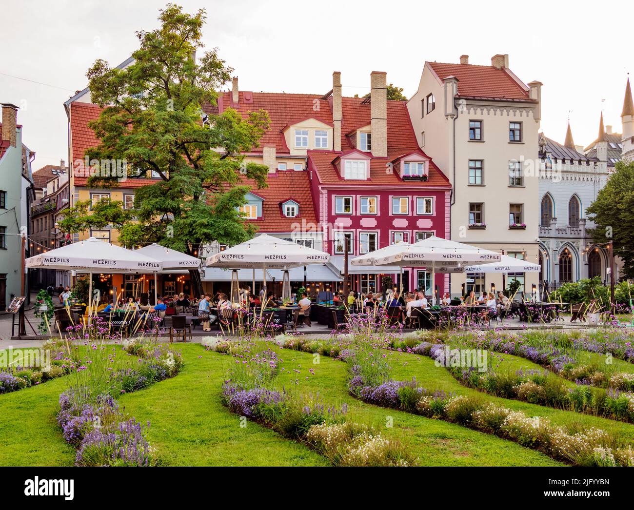 Restaurants at Livu Square, Riga, Latvia, Europe Stock Photo