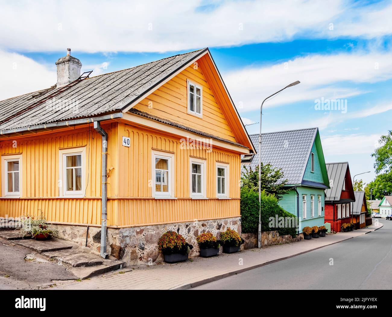 Wooden Karaim Houses, Trakai, Lithuania, Europe Stock Photo