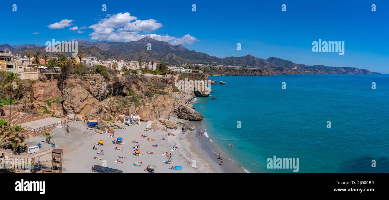 View of Playa de Calahonda beach and coastline in Nerja, Costa del Sol, Malaga Province, Andalusia, Spain, Mediterranean, Europe Stock Photo