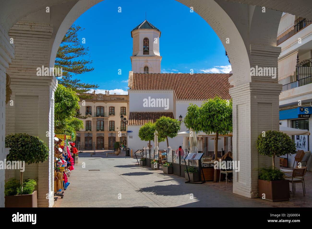 View of Iglesia de El Salvador Church in the old town of Nerja, Nerja, Costa del Sol, Malaga Province, Andalusia, Spain, Mediterranean, Europe Stock Photo