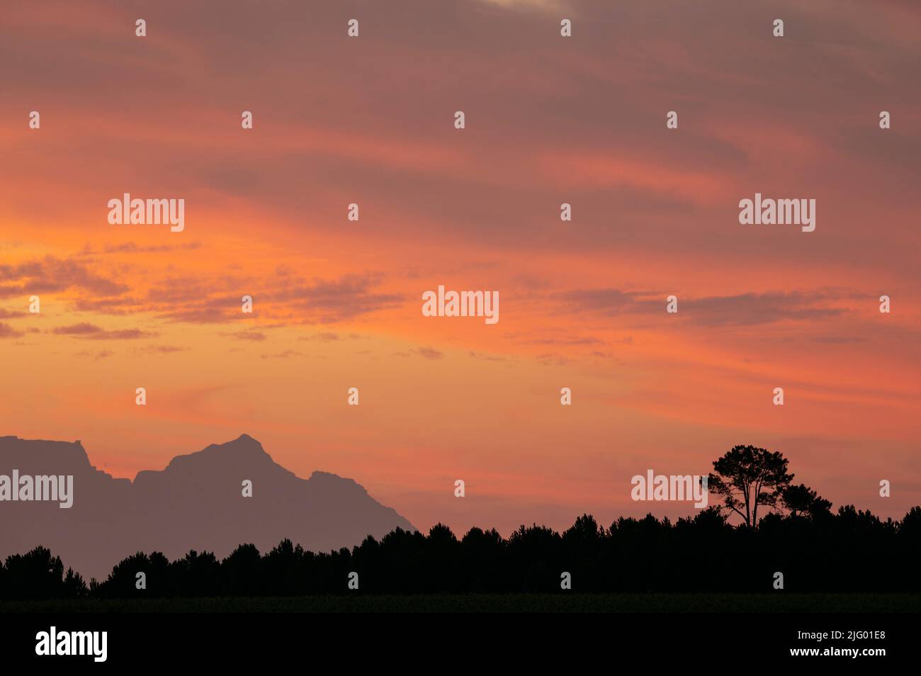Sunset over Table Mountain, Stellenbosch, Western Cape, South Africa, Africa Stock Photo