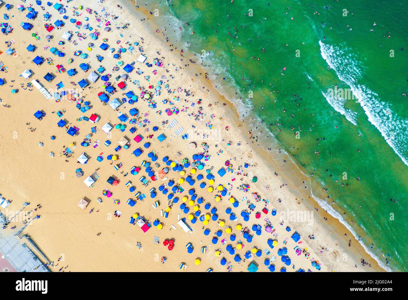 Aerial View Top Down of the Virginia Beach Oceanfront During The 4th of ...