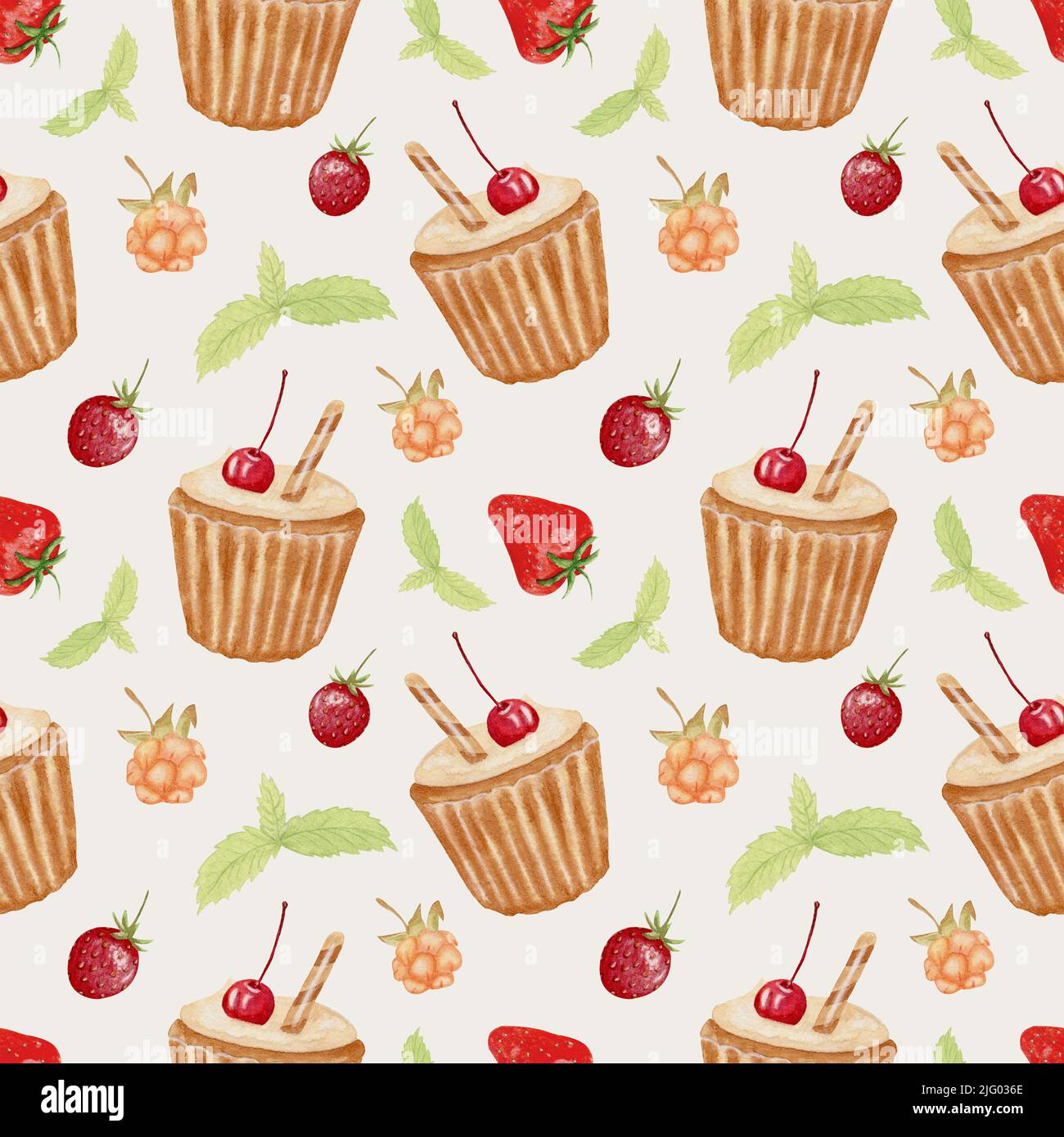 Watercolor seamless pattern with muffins. Watercolor hand painting with ...