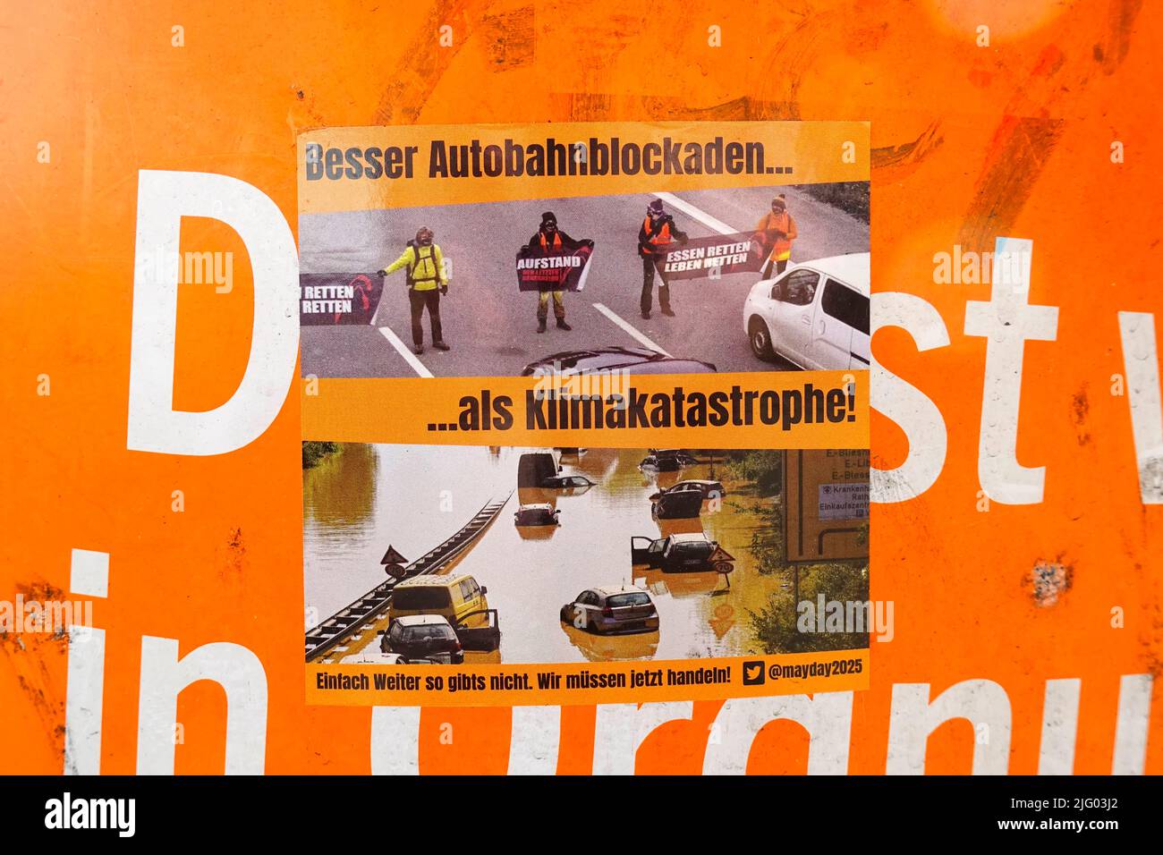 Sticker, freeway blockades , climate catastrophe, Berlin, Germany Stock Photo